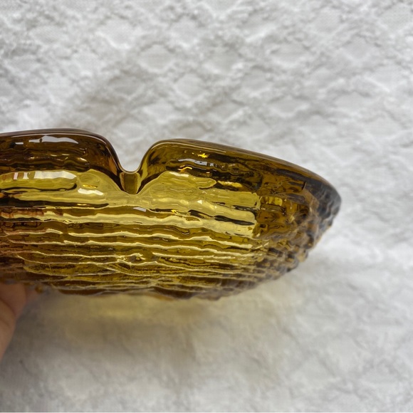 Anchor Hocking Soreno Ashtray Amber Gold Ribbed Glass MCM Vintage 6-1/4 Inch - Picture 7 of 10